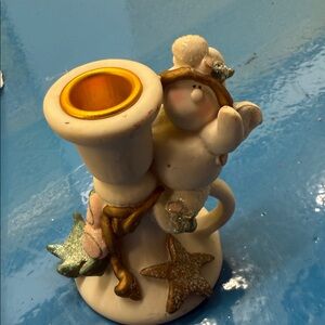 Charming Snowman Candle Holder - White and Gold